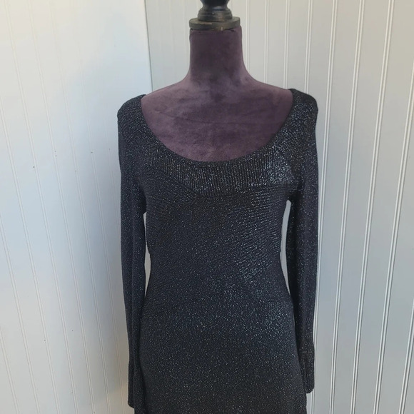 NWT WHITE HOUSE BLACK MARKET Black Silver Metallic Shimmer Knit Sweater Dress S - Picture 16 of 16